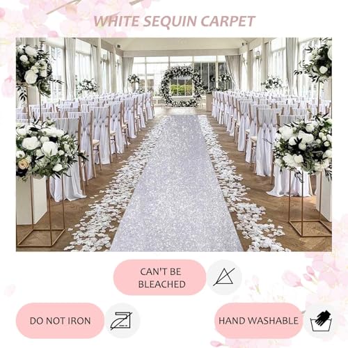 QueenDream Silver Sequin Aisle Runner 4ft x 20ft Wedding & Party Carpet - Glitter Fabric for Indoor & Outdoor Decor