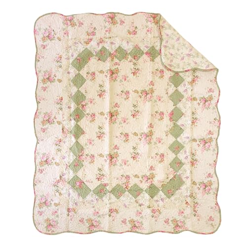100% Cotton Patchwork Throw Quilt - Floral Design, 50 x 60 inches
