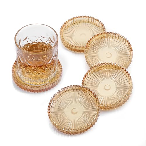 Modern Tempered Glass Coasters Set of 5 - 4 Inch Round Drink Coasters