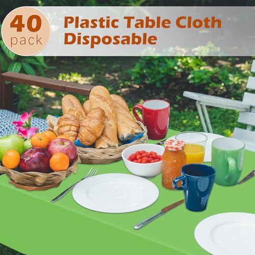 Kongdaoth Lime Green 54x108 Disposable Plastic Tablecloths (40 Pack) Rectangle