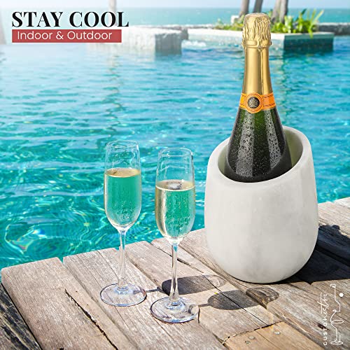 White Marble Wine Chiller Bucket - Single Bottle Cooler for 750ml Bottles