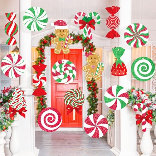 GuassLee 18-Pack Christmas Outdoor Candy Gingerbread Ornaments - Large Hanging Decorations for Holiday Party & Tree Decor