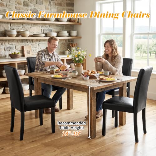 Set of 6 Black Modern Dining Chairs with PU Leather Upholstery & Solid Wood Legs