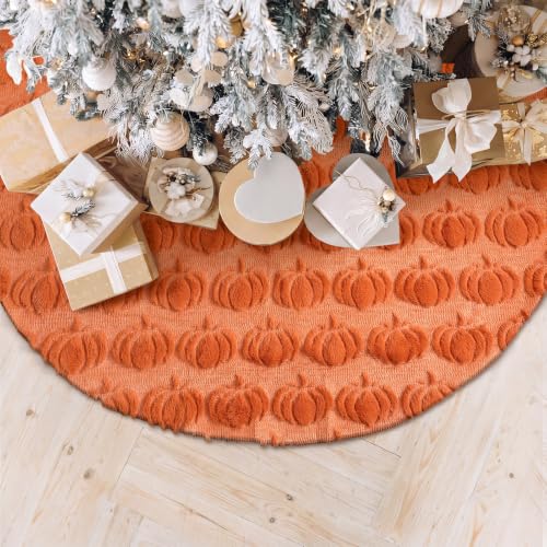 36-Inch Plush Faux Fur Fall Tree Skirt with 3D Pumpkins for Thanksgiving
