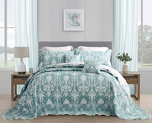 Oversized Alaskan King Bedspread Set, Soft Green Matelasse Design