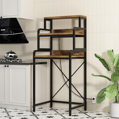 DKFNCL 4-Tier Mini Fridge & Microwave Stand with Power Outlet, Adjustable Storage