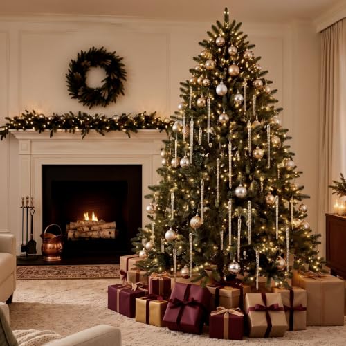 Patelai 70 Pcs Glass Icicle Christmas Tree Ornaments - 4 Sizes Holiday Decor