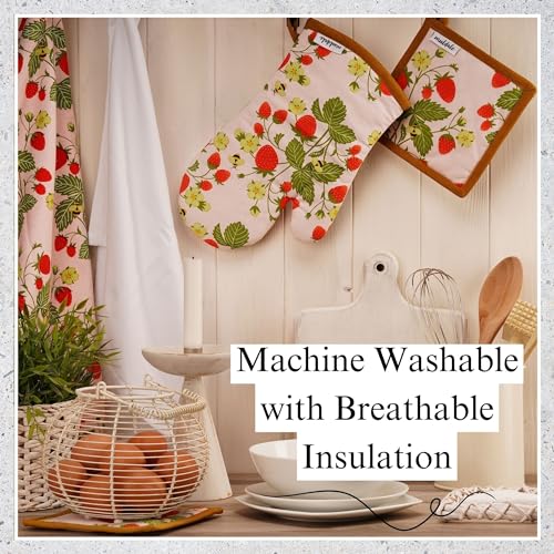 5-Piece Strawberry Kitchen Towel, Oven Mitt, and Pot Holder Set