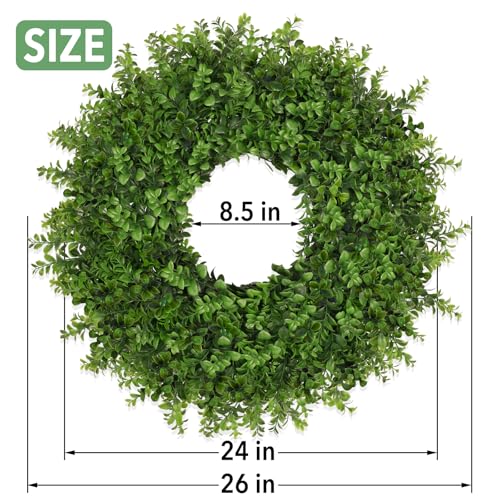 26-Inch Artificial Boxwood Wreath for Front Door - All-Season Greenery