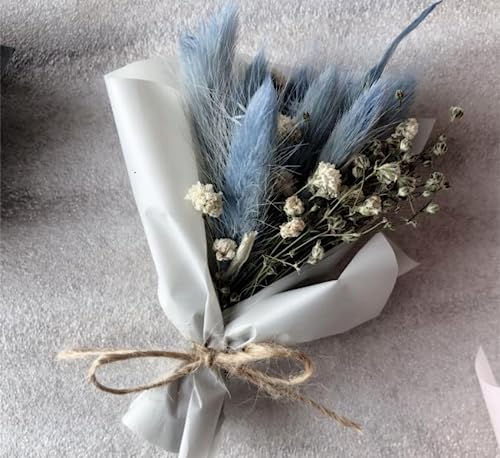120 Pcs Blue Dried Pampas Grass & Bunny Tails Decor - 17" Boho Dried Flowers