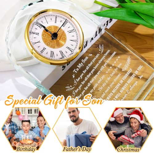 Inspirational Glass Desk Clock Gift for Son from Mom and Dad