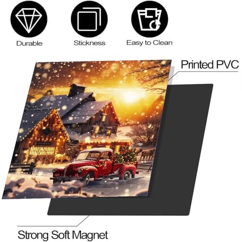 Christmas Red Truck Sunset Wallpaper Magnetic Kitchen Decor - 23W x 26H inches (Variation: Red Truck 4)