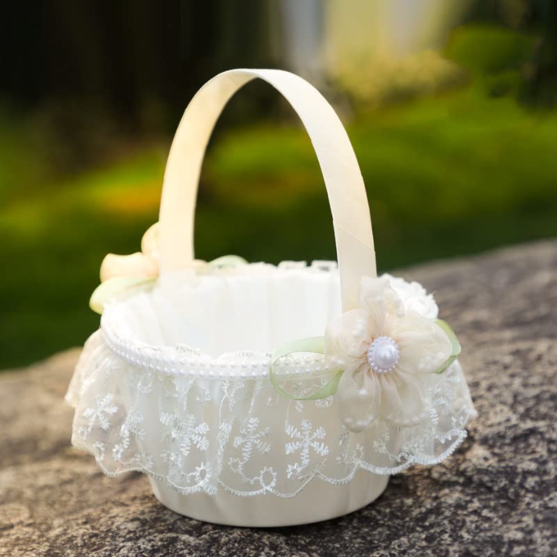 2-Piece Lace & Rhinestone Flower Girl Basket Set for Weddings, 7.87-inch