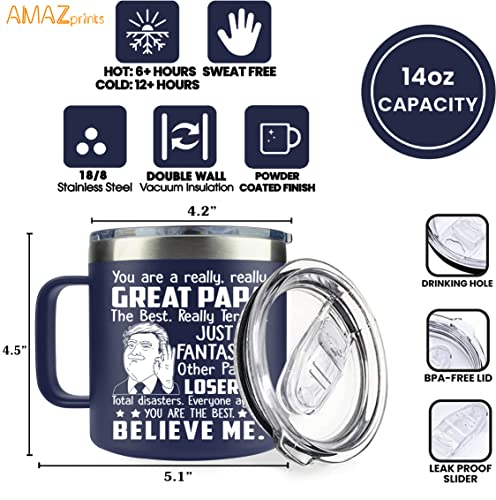 GREAT PAPA Insulated 14oz Stainless Steel Mug - Gifts for Dad Grandpa from Daughter Son Kids