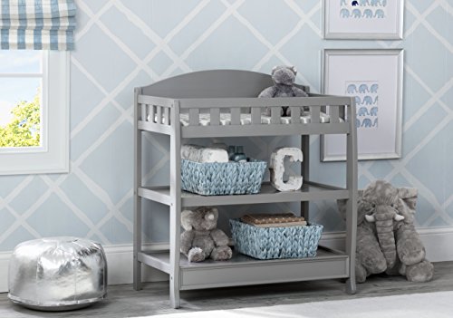 Wooden Baby Changing Table with Safety Pad and Storage Shelves, Grey