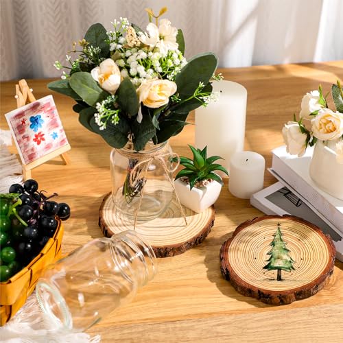 Honeydak 24-Piece Mason Jar Centerpieces Set – 24 Clear Jars, 24 Wood Coasters & 65.62 ft Jute Rope