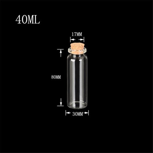 Empty Mini Bottle with Cork Stopper 40ml Glass Jars idea for Wedding Small Wishing Bottles Wholesale 50pcs (50, 40ml-30x80x17mm)