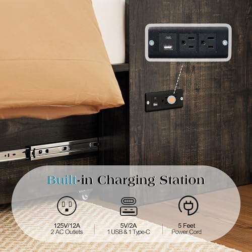 Queen Murphy Bed with Memory Foam Mattress, Storage Drawer & Charging Station