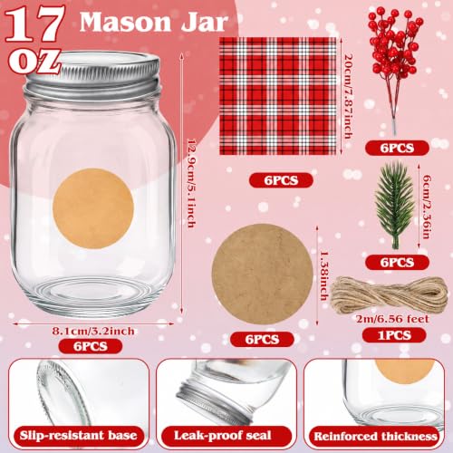 Thyle 6-Piece Christmas Mason Jar Set 16 oz – Hot Cocoa Supplies with Plaid Décor
