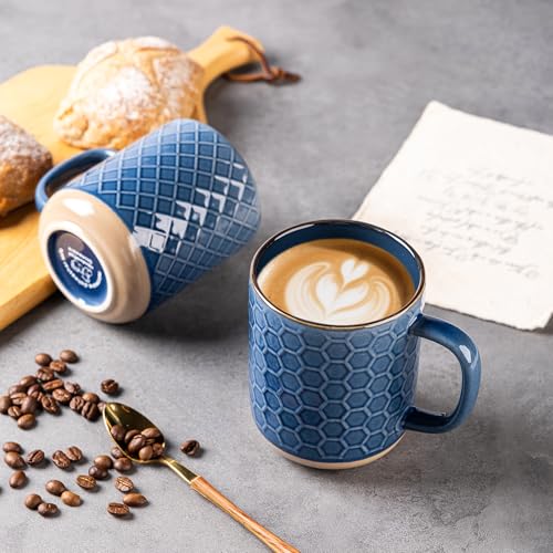 Moonlight Blue GBhome Coffee Mug Set of 4, 16oz Large Handle Ceramic Cups