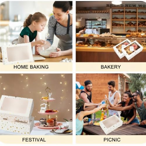 Gold Star & White 7-Piece Christmas Cookie Boxes with Window - 9x6x3 Inches