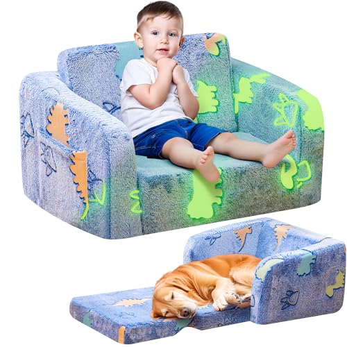 2-in-1 Foldable Toddler Couch and Floor Bed, Glow-in-the-Dark Foam Sofa