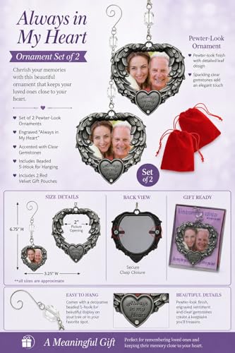 Memory Photo Ornaments 2 Pack - Angel Wings Memorial Christmas Keepsake - Personalised Sympathy Gift - 3.25" x 3.25"