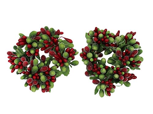 Raz Set of 2 3-Inch Beaded Berry Wreath Candlering Candle Ring Napkin Ring Christmas Red & Green (Variation: 3-inch Set of 2)