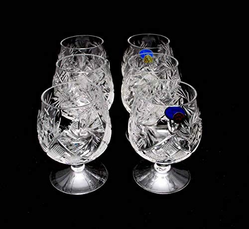Set of 6 Russian Cut Crystal Brandy Snifters, Vintage Old-Fashioned Glassware