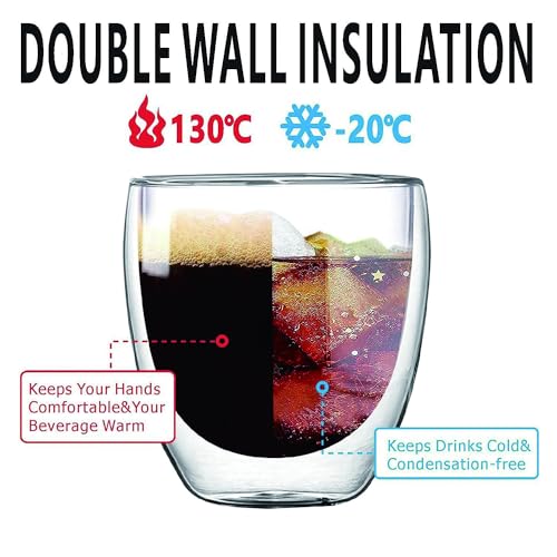 SCJHMY 12oz Double Walled Glass Coffee Mugs Set of 2 – Clear Insulated Latte & Espresso Cups