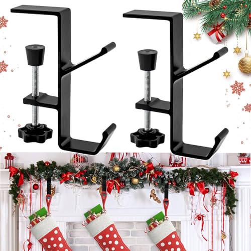 Adjustable 2-in-1 Christmas Stocking and Garland Mantle Hooks, 2 Pack