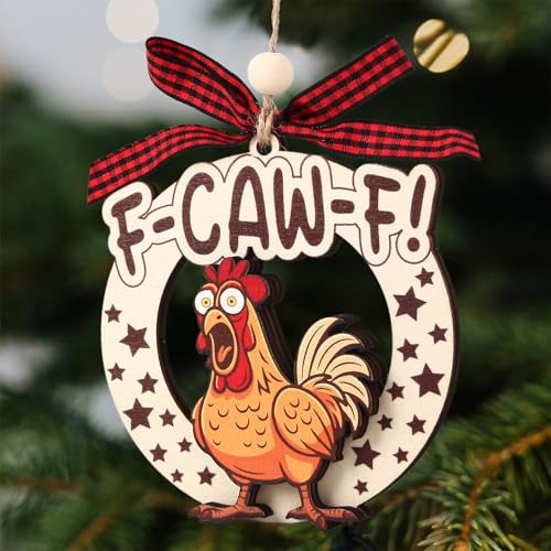 Fynleka Wooden Chicken Christmas Ornament - Farmhouse Holiday Decor for Adults & Chicken Lovers