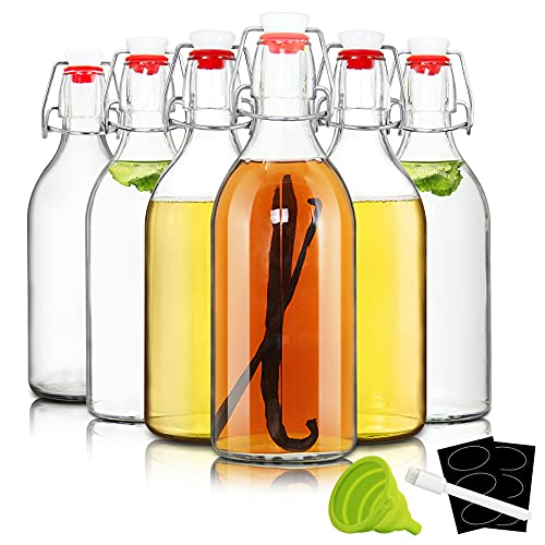 Clear Swing Top Glass Bottles with Airtight Lids, 16 oz 6 Pack
