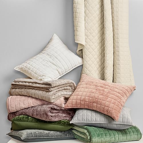 RECYCO Velvet Quilt Set King Size - Soft Channel Stitched Bedspread with 2 Shams
