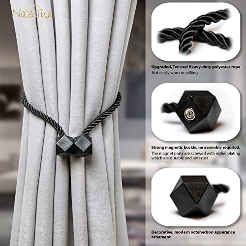 Magnetic Curtain Tiebacks - Heavy Duty Woven Rope Holdbacks, Set of 2