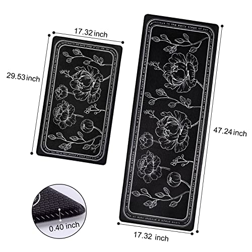 Anti-Fatigue Kitchen Mat Set of 2, Cushioned Non-Slip Waterproof Floor Rugs