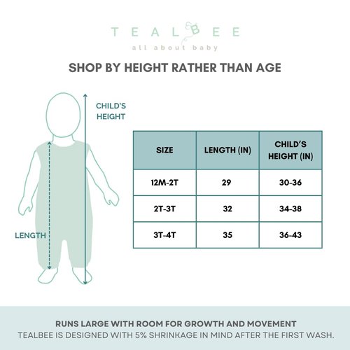 Tealbee Dreamsuit Toddler Sleep Sack with Feet – Walker Sleep Bag with Legs, Rayon made from Bamboo, Summer 0.8 TOG, 2-Way Zipper, 3T-4T - Dash