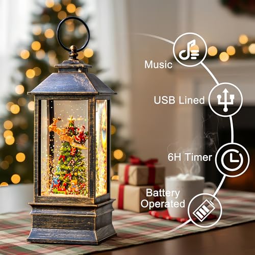 10.4" Musical Lighted Christmas Snow Globe Water Lantern - Flying Santa