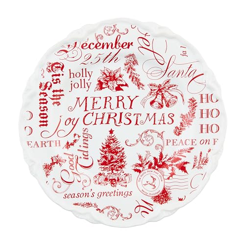 Mud Pie Word Print Christmas Dessert Plate 8-inch Stoneware