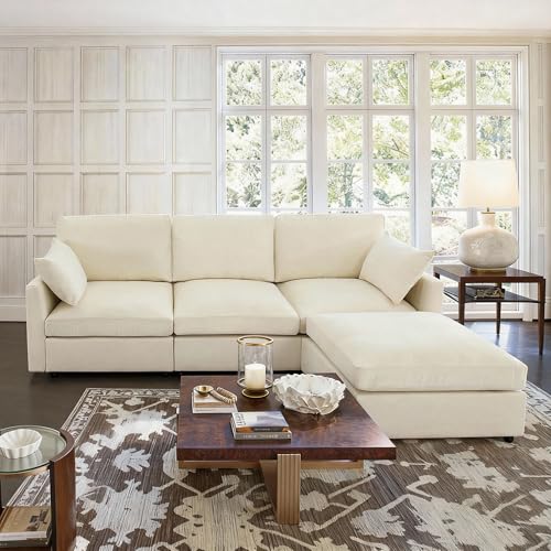 Iroomy Beige Modular Cloud Sectional Sofa with Ottoman – 3 Seat & Ottoman Set