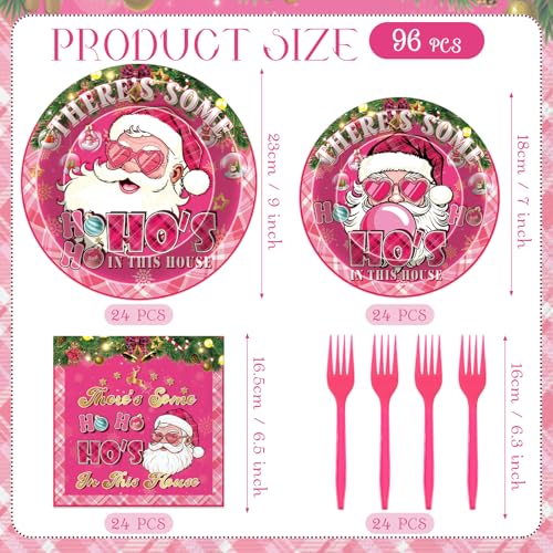 Pink Ho Ho Hos Christmas Party Decorations Set — 96 Pcs Xmas Supplies for Indoor Holiday Celebration