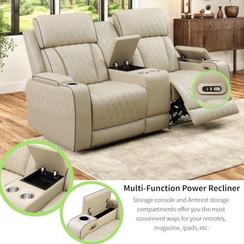 3-Piece Power Reclining Sofa Set with LED Lights, USB Ports & Storage, Beige