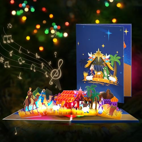 Pop Up Christmas Card with Light and Music, Nativity Musical
