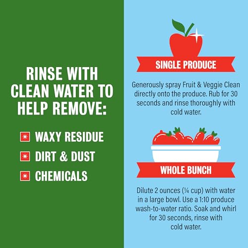 Rebel Green Fruit & Veggie Clean ? Plant-Based Produce Cleaner?Natural Fruit and Vegetable Wash with No Aftertaste ? Chemical & Wax Removal ? Made with Organic Extracts of Citrus ? Half Gallon