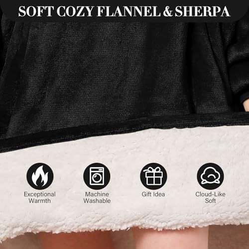 Oversized Wearable Blanket Hoodie with Pocket - Soft Sherpa Fleece
