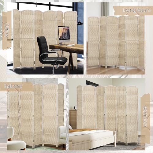 6-Panel Freestanding Room Divider, 6 Ft Foldable Privacy Screen, Washed Oak