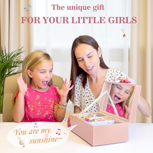 Musical Jewelry Box for Girls with Spinning Ballerina and Mirror, Pink