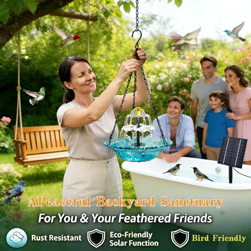 Hanging Solar Bird Bath Fountain - Cascading Outdoor Garden Water Feature