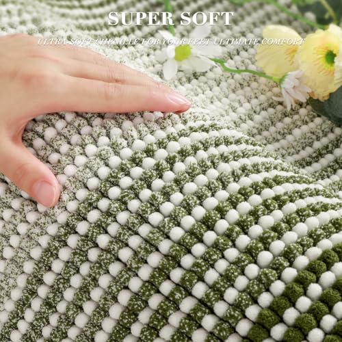 BSICPRO 2-Piece Chenille Bathroom Rug Set, Sage Non-Slip Shaggy Floor Mats