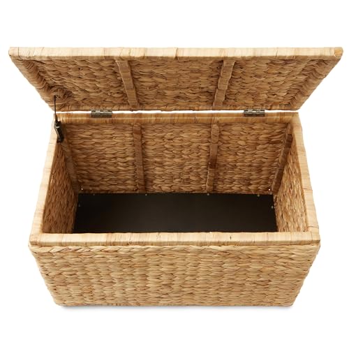 30-Inch Wicker Storage Chest with Lid, Safety Hinge, and Cut-Out Handles